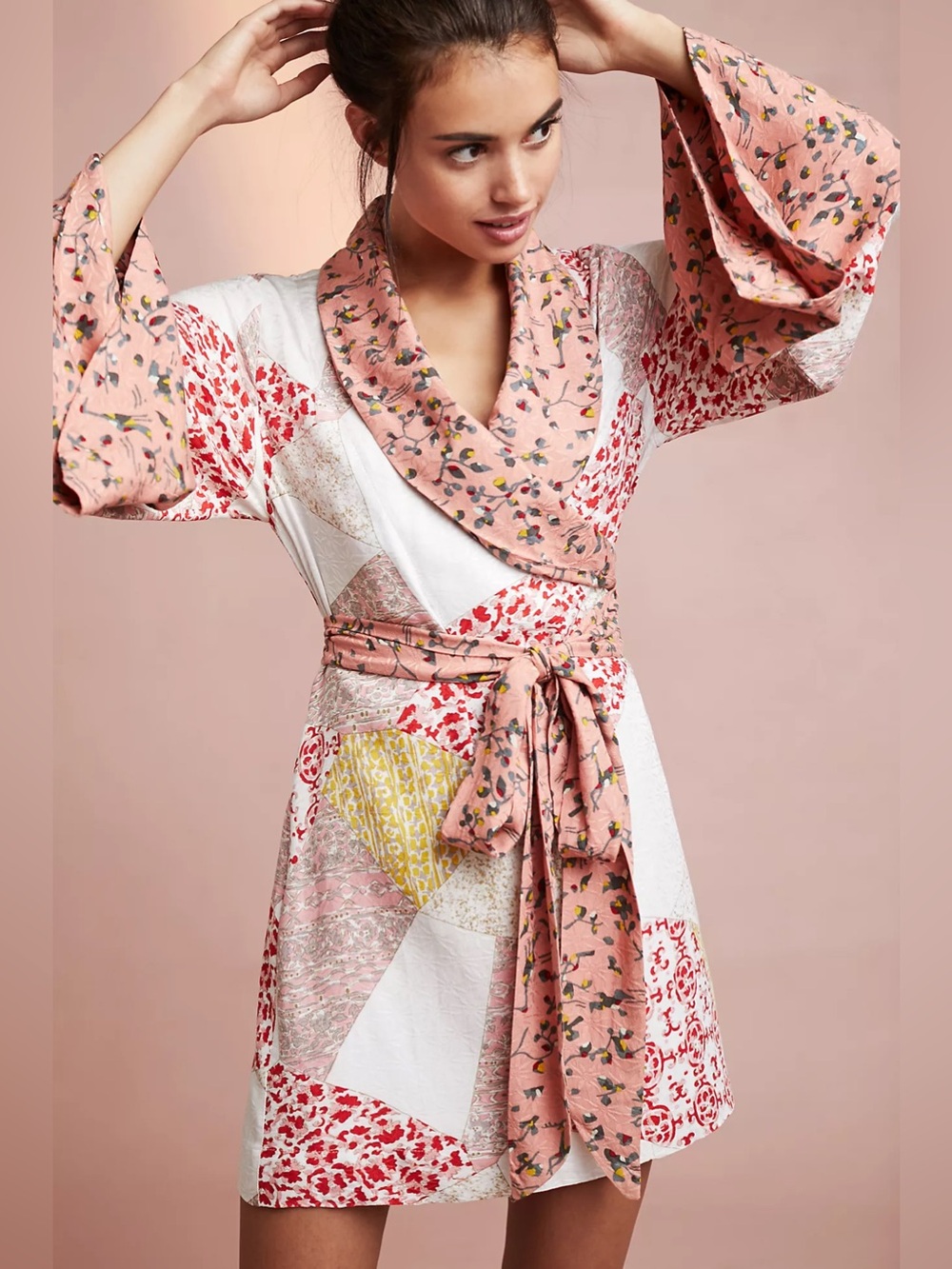 Floreat Effie Robe From Anthropologie Patchwork Print Wrap Kimono Robe Size Xs/S